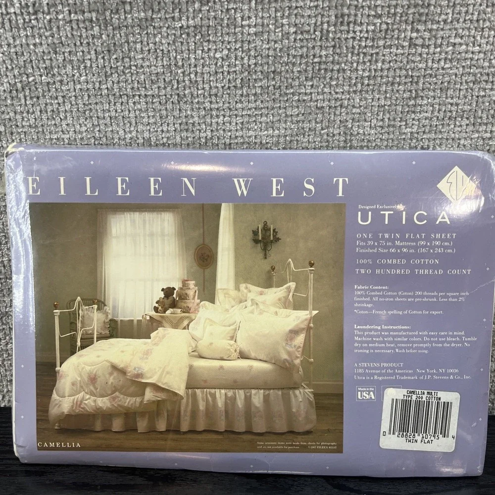 Eileen West Utica Camellia Multi Twin‎ Flat Sheet 100% Cotton Vintage 1987 USA